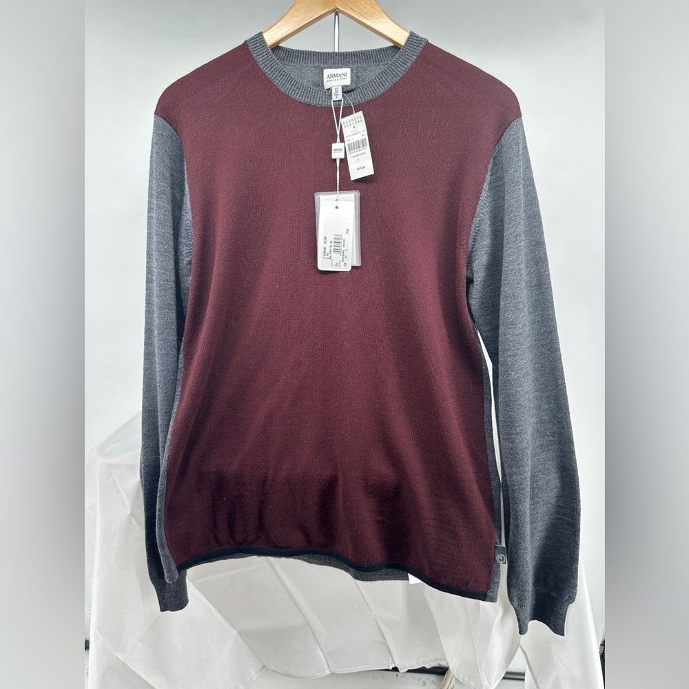 NWT Armani Collezioni burgundy gray wool blend sweater